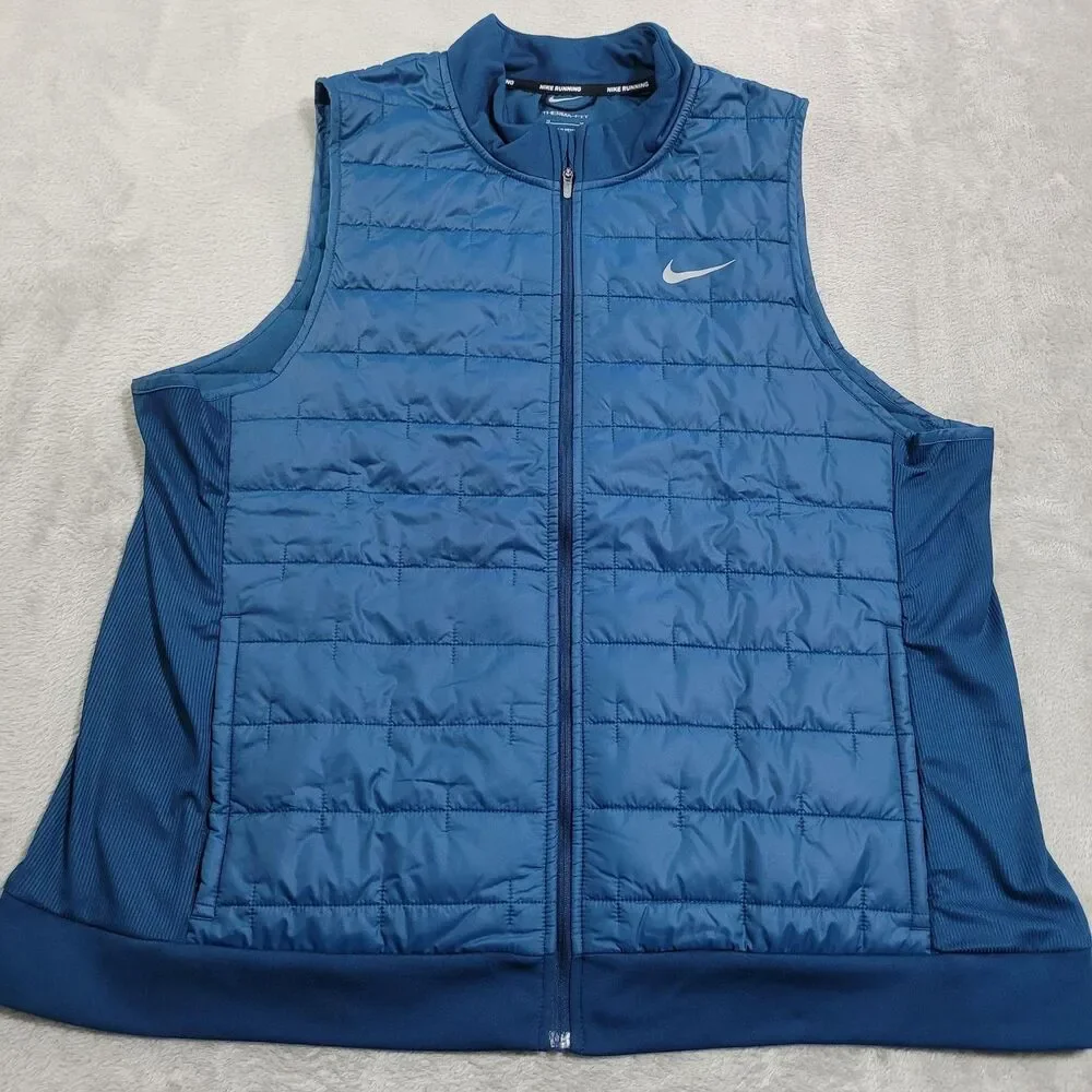 Nike Therma-FIT Running Vest Womens 1X Blue Quilted Full Zip Swoosh Logo